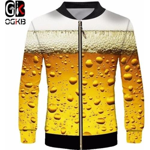 OGKB Men Casual Jackets With Zipper New Cool Print Fresh Beer 3d Jacket Unisex Coats Man Hiphop High Street Outwear Cardigan 6XL