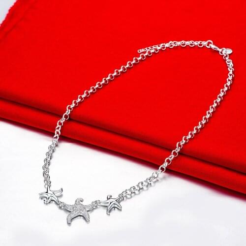 New Popular brands 925 Sterling Silver Beautiful three starfish Necklace For Women Fashion wedding party Jewelry Christmas Gifts
