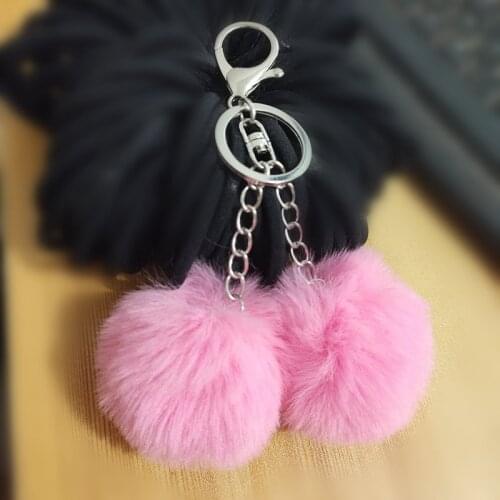 A pair Puff Ball Key Chain Faux Bunny Pompon Key Chain Car Keyring Bag Charms Bunch Hair Bulb Key Ring Personality Gifts