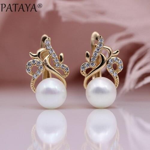 PATAYA New Flame Shell Pearl Drop Earrings Natural Zircon Fashion Jewelry 585 Rose Gold Irregular Wedding Fine Earring For Women