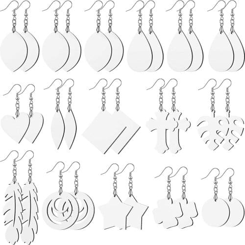 16 Pairs Sublimation Earring Blank Heat Transfer Wire Hooks Earrings Unfinished Wood Teardrop Earring Pendants