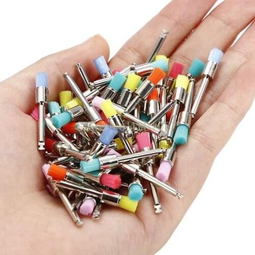 100pcs Dental Nylon Polishing Polisher Prophy Brush Flat Type Lab Product Colorful High Quality