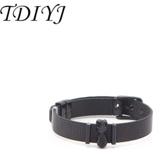 TDIYJ Most Popular Jewelry Black Pineapple Slide Charms Wrap Stainless Steel Bracelet Set to Women Gifts