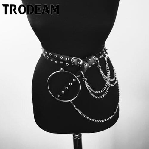TRODEAM Leather Harness Chain Belts For Women Waist Harness Body Bondage O-Ring Sexy Gothic Lingerie Punk Garter Suspenders Goth