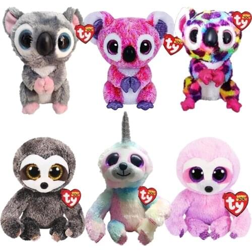 Ty Beanie Boos Big Eyes 6" 15 cm Koala Sloth Series Cute Stuffed Animal Plush Toys Accompany Sleeping Doll Birthday Child Gift