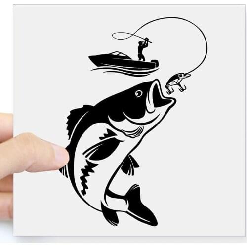 1PC 12.3CM*17.1CM Interesting Fishing Fisherman Hobby Vinyl V7W7 Fish Stickers Boat Decal S9-0720 Car White Black