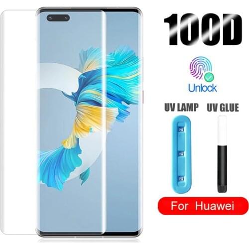 UV Tempered Glass For Huawei mate 40 pro Plus E P30 P40 pro Full Glue Screen Protector For Huawei Nova 7 8 pro honor 30 pro film
