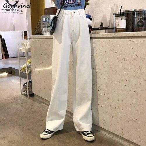 Jeans Women Solid Mopping Casual Chic Spring Autumn Loose High Waist Students All-match Fashion Streetwear Harajuku Slim Ulzzang