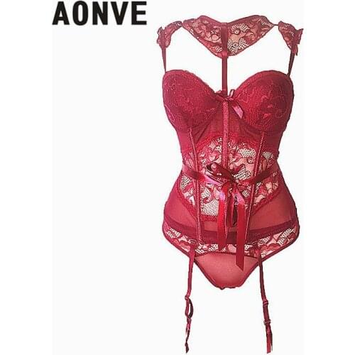 AONVE Women Steampunk Corset Sexy Corselet Lace Sexy Mesh Corset Underwear Bow Sexy Lingerie Tops Push Up Cosplay Wear Party