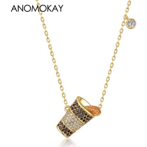 Anomokay New Design Multi-Color Coke Cup Pendant Gold Color Necklace European & American Novel 925 Sterling Silver Necklace Gift