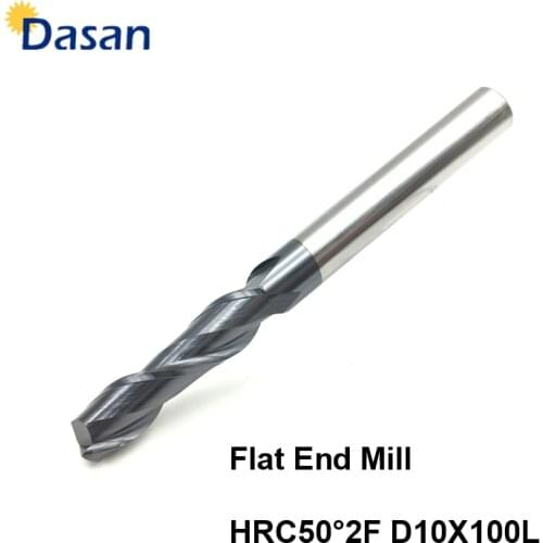 1pcs 10mm End Mill Extra Long 100mm 150mm 2Flute HRC50 Solid Carbide Helix Coated Spiral Endmill CNC Lathe Milling Cutting Tools