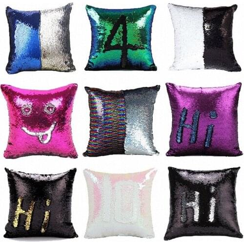 40*40cm DIY Mermaid Pillow Sequin Square Plain Knitted Hidden Zipper Pillow Home Car Sofa Cushion Cover Pillowcase Decorative