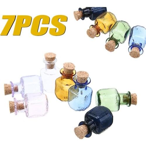 7 Colors/set Rectangle Cute Mini Glass Bottles with Cork Little Gift Tiny Jars Vials Wishing Drift Bottles Decor Crafts