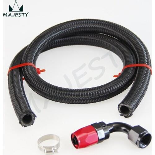 AN-4 4-AN STEEL/NYLON BRAIDED OIL/FUEL HOSE 3FT +90 Degree Oil/Fuel Oil Line Fitting black and red color