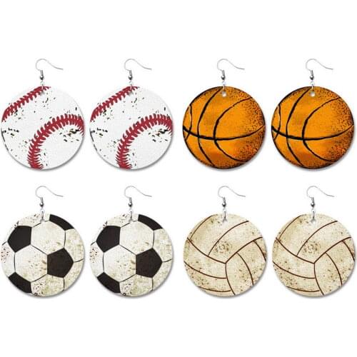 Big Vintage PU Leather Round Soccer Ball Baseball Drop Earrings for Women 2021 New Design Sports Theme Fashion Jewelry Wholesale