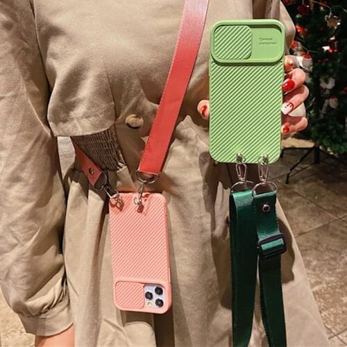 Slide Camera Protect Phone Case for iPhone XR X XS 12 Mini 11 PRO MAX SE2020 7 8PLUS Crossbody Shoulder Strap Lanyard Lens Cover