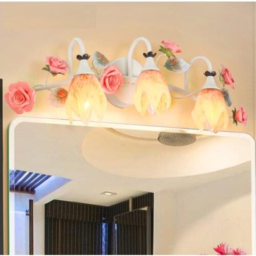 Flower LED Mirror Lamp Wall Mounted Bathroom Light Floral Frosted Glass Lampshad Metal Alloy Makeup Mirror Lights Lighting D106