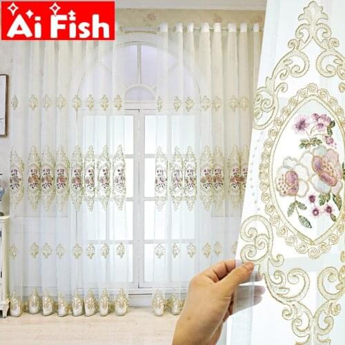 European Palace Rope Embroidery Rose Balcony Villa Tulle Luxury Lace Gauze curtain floor window screen living room Panel MY540#3