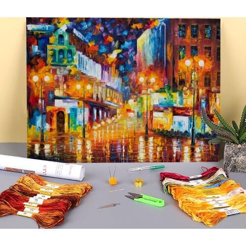 Oil Painting Style Printed Water-Soluble Canvas 11CT Cross Stitch Embroidery Patterns DMC Threads Craft Handmade Needle