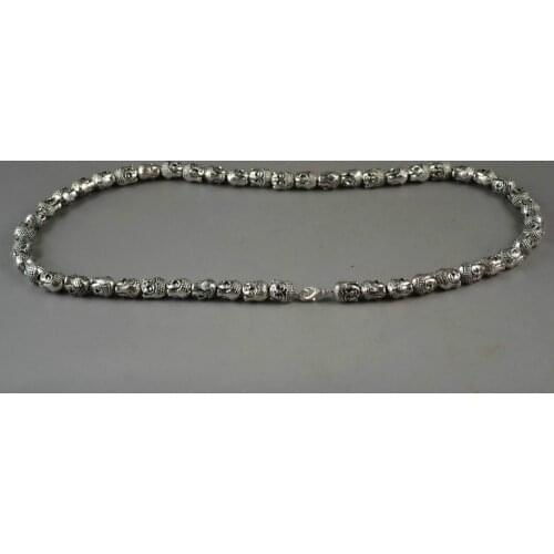 China raro viejo Miao plata tallar Cabeza de Buda eficaz buena suerte pulsera de artesanía de metal