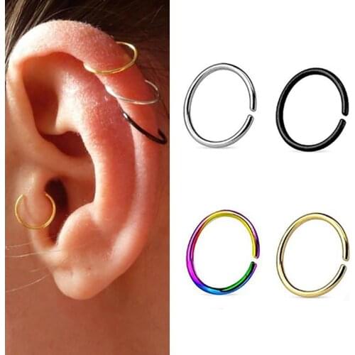 1-5pc Fake Nose Ring Septum Clicker Clip Hoop Earring Stainless Steel Cartiliage Helix Ear Tragus Piercing for Women Jewelry 16G
