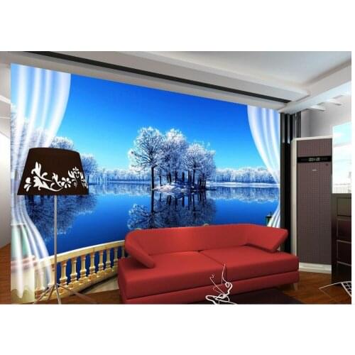 Beautiful lake scenery outside the window 3d wallpaper modern for living room murals Home Decoration