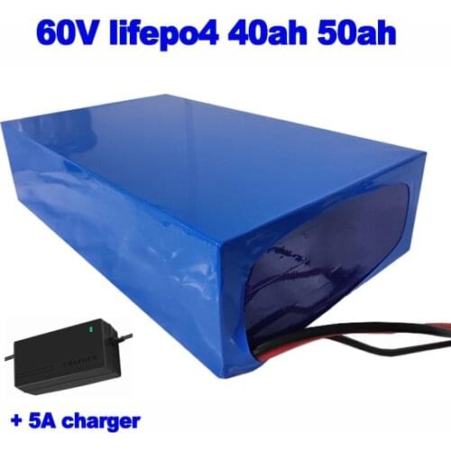 Lifepo4 LFP 60V 40ah 50ah lithium iron phosphate battery pack for ebike lawn mover scooter food truck golf AGV + 5A charger
