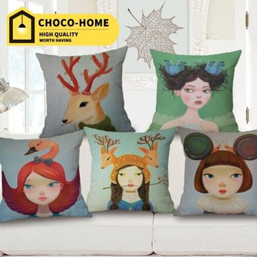 Flax Christmas Decorative Throw Pillows Girl Printed Cushions Home Decor Aromatherapy Car Office Cushion Deer 5 Colors