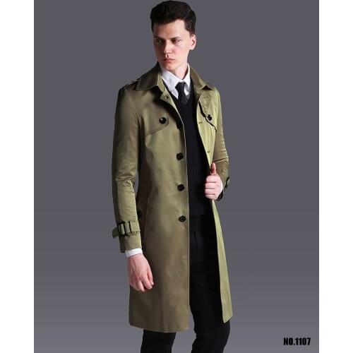 Classic New Arrivals Long Trench Coat for mens Single Breasted Slim Fit Khaki Pea Coat England Male Plus Size 6XL Overcoat