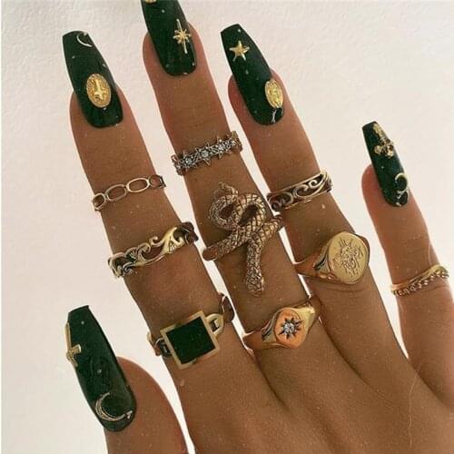 Tocona 9pcs/sets Boho Snake Joint Ring Sets for Women Pretty Flowers Geometric Gold Alloy Metal Wedding Jewelry кольца 17975