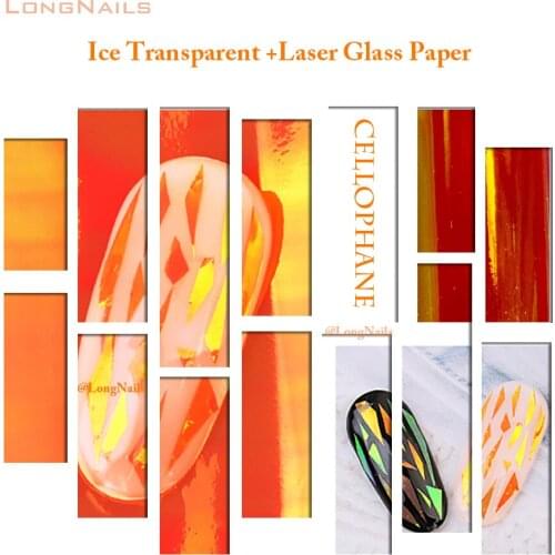 10roll Rainbow Summers'Night Nail Decals Laser, Aurora, Symphony Cellophane 1Box Ice-Transparent Nail Stickers*Glass foil 100cm