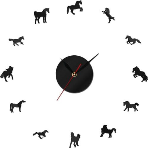 Mighty Stallion Animals Long Hands Big Time DIY Wall Clock Arabian Horse DIY 3D Acrylic Mute Watch Stickers for Living Room