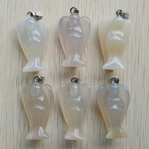 Wholesale 6pcs/lot 2017 fashion natural white onyx angel pendants charms for necklace making jewelry free shipping