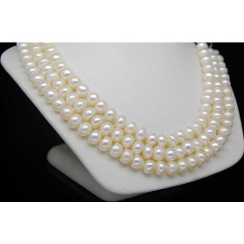 Natural 7-8mm AAA+ white Abacus pearl necklaces 48"Long