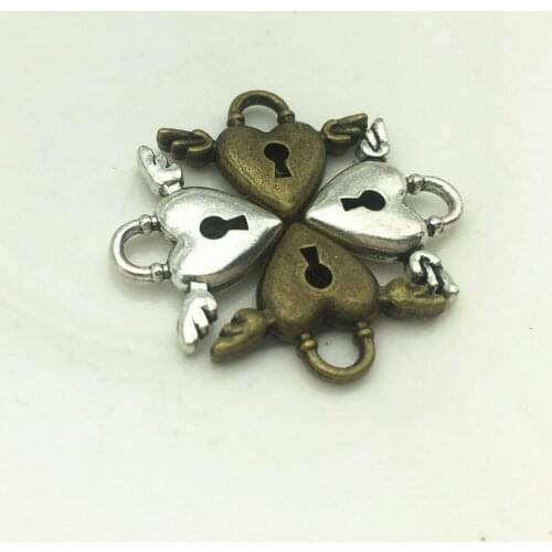 10Pcs Lock Heart Handmade Pendant Zinc Alloy Heart Wings Charm Jewelry Bracelet Connector Diy Handmade Making