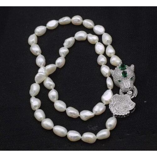 Freshwater pearl white baroque necklace 10-14mm wholesale 24inch leopard clasp