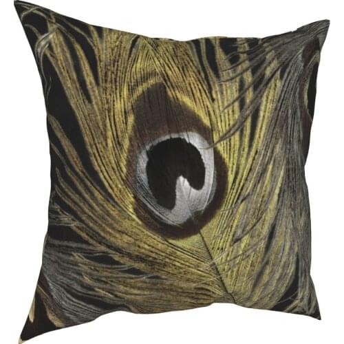 Silver And Gold Peacock Feather Pillowcase Printed Polyester Cushion Cover Decorations Pillow Case Cover Living Room 40X40cm