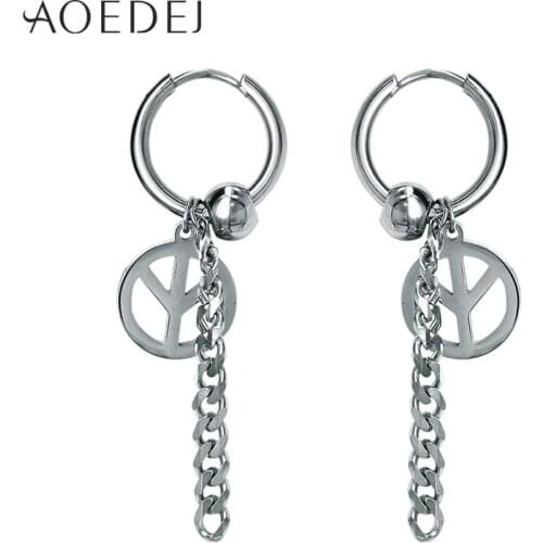 AOEDEJ hoop earring stainless steel Long Chain circle hoop earrings for women men small huggie earrings men boucle Female
