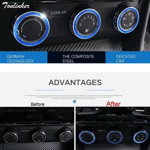 Tonlinker 3pcs Aluminum car styling Air conditioning knob bright sticker Cover Case sticker For SKODA Superb 2015-16 Accessories