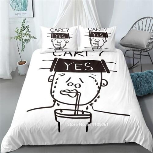 Creative Stick Figure Quilt Cover and Pillowcase Family Bedding 2-3 Pieces of Black and White Simple Duvet Cover Big Bedspread