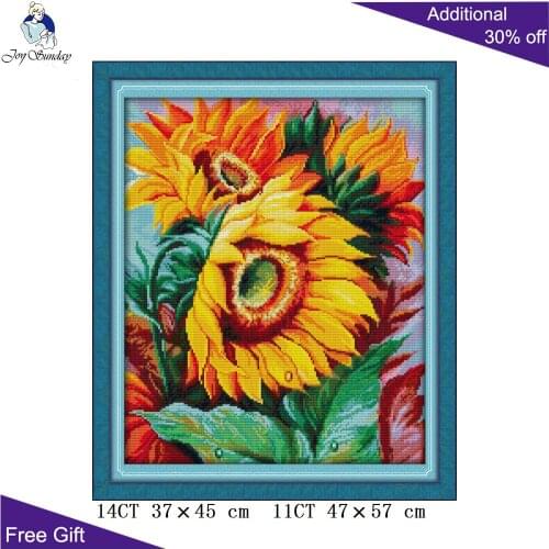 Joy Sunday Sunflower Home Decoration H895 14CT 11CT Counted Stamped Beautiful Flowers Handcraft Embroidery DIY Cross Stitch kits