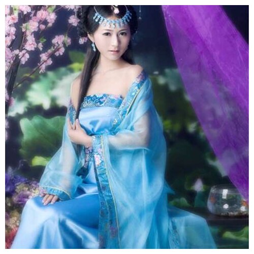 Tang Princess Empress Blue Oriental Chinese Style Ancient Hanfu Traditional Costumes Elegant Fairy Costume Sexy Chinese Lingerie