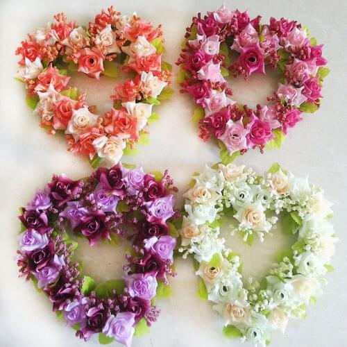Heart Shaped Rose Wreath Hanging Flowers Garland for Home Background Wall Decor Wedding Car Decoration Valentines Day Gift
