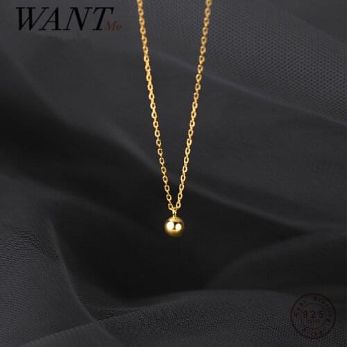 WANTME 925 Sterling Silver Fashion Simple Round Bead Chic Charm Link Chain Pendant Necklace for Women 18k Gold Plated Jewelry