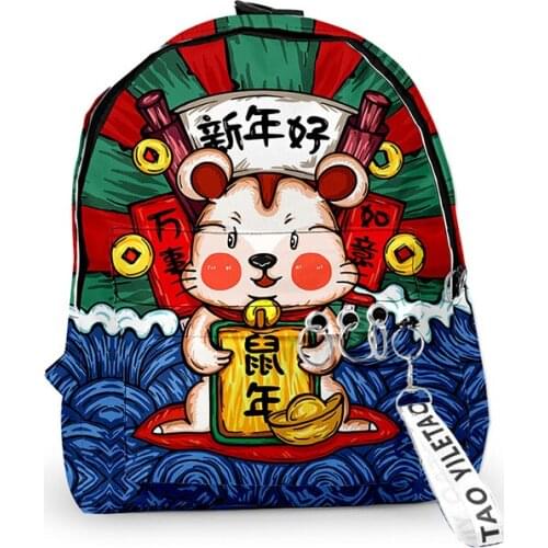Happy New Year Cute Mouse Funny 3d Print Backpacks Men Women School Bags Multi Pocket Travel Bags Teenage Notebook Backpack Bag