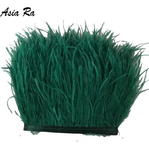 Factory 10meters in Length Feather Width 3"-4" (8cm-10cm) High Quality Dark Green Ostrich Feather Trim Ribbon Cloth Belts laces