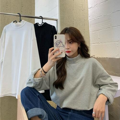 Woman Tshirts Autumn and Winter Turtleneck Fleece T-shirt for Women Loose Long Sleeve Top Tops Mujer Camisetas