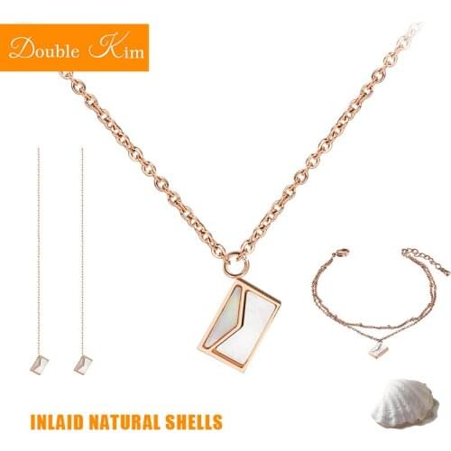 Love Letter Necklace Bracelet Earrings Jewelry Sets Titanium Stainless Steel Inlaid Natural Shells Fashion Women Jewelry