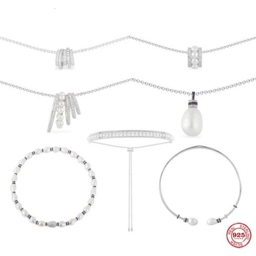 925 sterling silver jewelry white ring-shaped adjustable artificial pearl necklace fancy worker pearl open necklace Luxury party