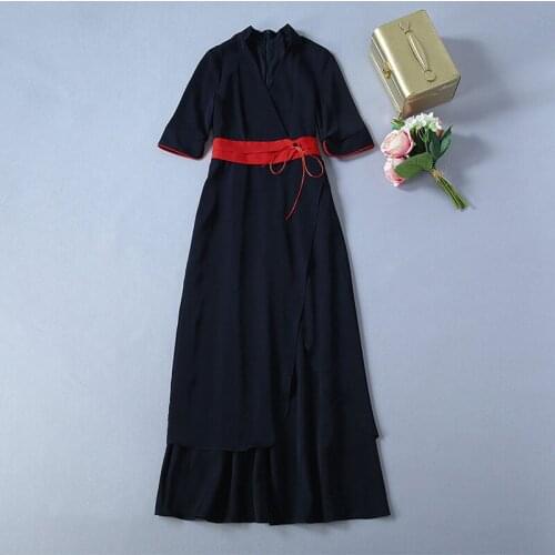 2021 Spring Summer Free Shipping Dress V NecK Short Sleeve Empire Fashion Womens Dress Mid Calf Polyester AS